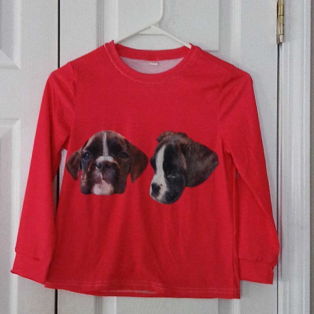 Red dog face print long sleeve top  Sz 6-7yrs NWOT